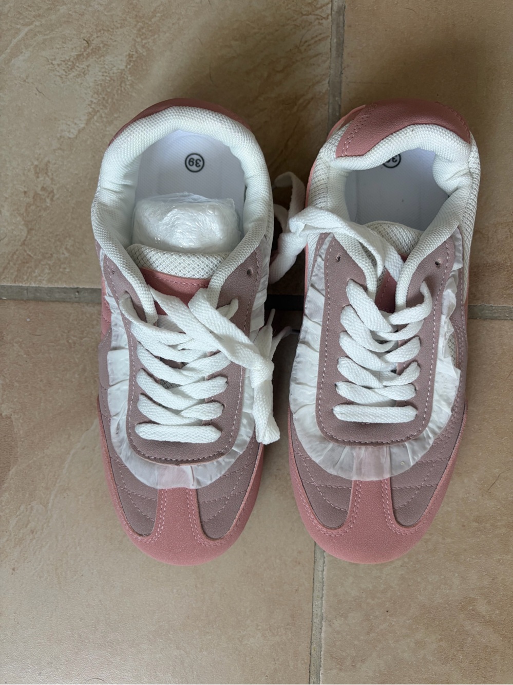ROMWE Pink and White Lace-Up Women's Sneakers